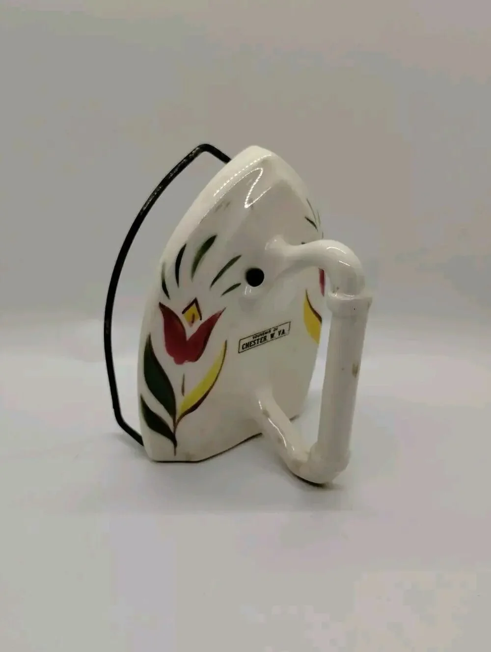 Vintage Ceramic Napkin Holder - Flat Iron Shape - Chester, W.Va. - Tulips
